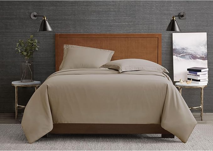 London Fog Garment Washed Solid Duvet Set Khaki Microfiber 3-Piece Full/Queen Duvet Set, Solid Themed, Adult and Teen, Oeko-TEX Certified