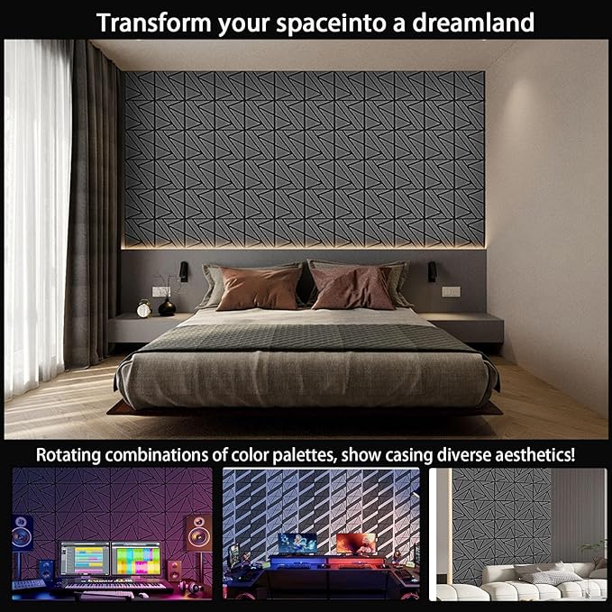 12 Pack Self-Adhesive Soundproof Wall Panels, 12 x 12 x 0.47 in Sound Proof Foam Panels for Walls, 1.2lb/ft³ High Density, Thicker 0.47in, Acoustic Panels, Noise Dampening Panels Studio Gray