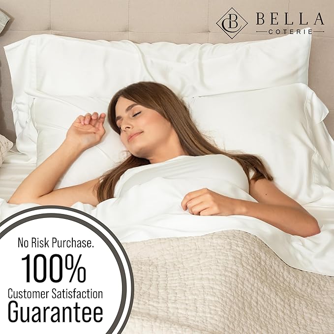 Bella Coterie Luxury Bamboo Viscose Queen Size Sheet Set | 100% Organically Grown | Ultra Soft | Cooling for Hot Sleepers | 18" Deep Pocket [Ivory]