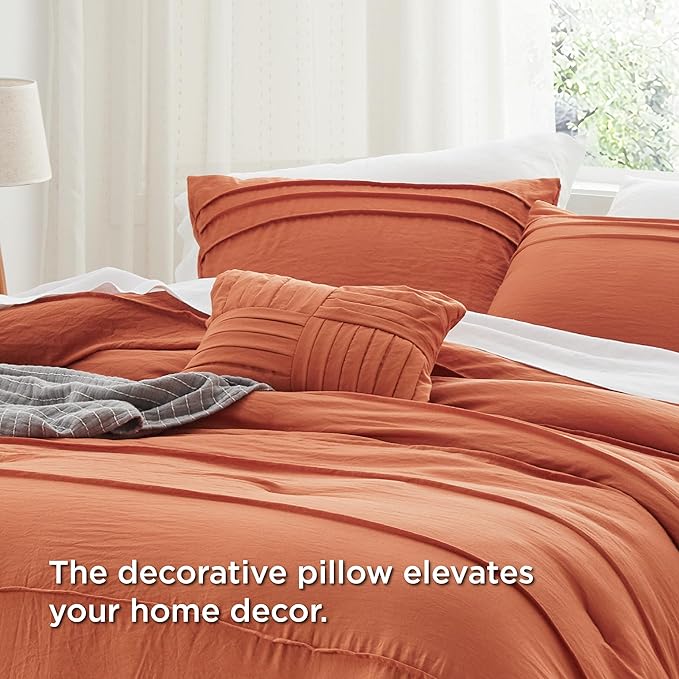 Bedsure California King Comforter Set - 4 Pieces Pinch Pleat Bed Set, Burnt Orange Boho Bedding for All Season, 1 Soft Comforter, 2 Pillowcases, 1 Decorative Pillow