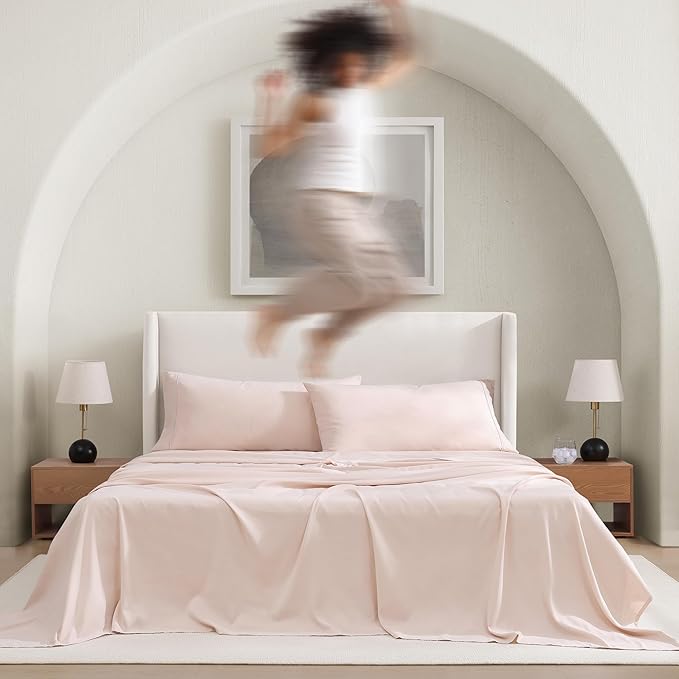 UGG Cali King Sheet Set 4-Piece Luxury Cooling Sheets Deep Pockets Premium Bedding with 2 Shams Hypoallergenic Machine Washable Soft Lightweight Bed Set for Room, California King, Shell Pink (Hedi)