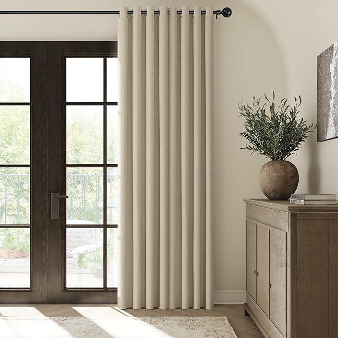 ChrisDowa 100% Blackout Natural Solid Solid Curtains 120 Inches Long 2 Panels for Bedroom Living Room,Farmhouse Room Darkening Thermal Insulated Soundproof Grommet Top Window Treatment Drapes,52x120