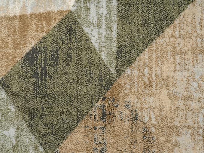 Abani Savoy Collection Area Rug - Green and Cream Geometric Design - 6'x9' - Easy to Clean - Durable for Kids and Pets - Non-Shedding - Medium Pile - Soft Feel - for Living Room, Bedroom, and Office