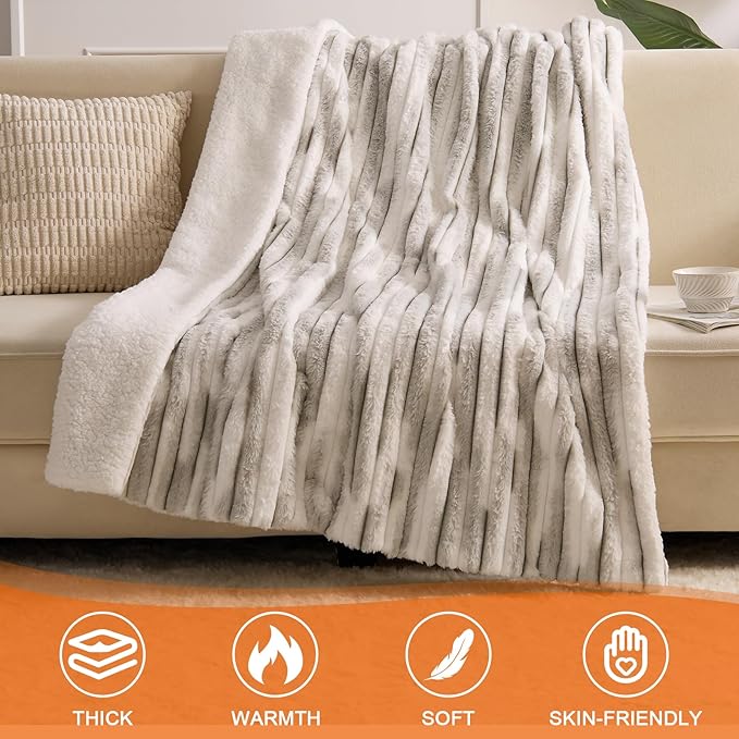 Heated Blanket Twin - 62"x84" Fast Heating Bed Electric Blankets with 6 Heating Levels & 10 Hours Auto Off, Soft Ribbed Faux Fur Sherpa, Over-Heated Protection ETL, Light Gray