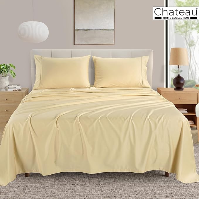 King Sheets Deep Pocket King Sheet Set, 100% Cotton Bed Sheets, 400 Thread Count 4 Pc Sateen Weave Luxury Bedding Sheet & Pillowcase Sets, Soft & Comfy Naturally Cool, No Pill Machine Washable- Ivory