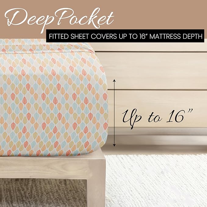 Linen Market Patterned Microfiber Queen Sheet Set 4 Piece – Oeko-TEX Certified Ultra Soft & Wrinkle-Free - 16" Deep Pocket Sheets - Easy Care Queen Size - Fall Foliage Yellow