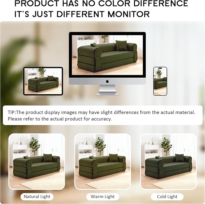 78.5" Convertible Sleeper Sofa Bed, Faux Leather Folding Floor Sofa with Pullout Bed&2 Pillows, No Assembly Modern Boneless Couch Compression Sofa in Box with Storage Pocket for Living Room, Green