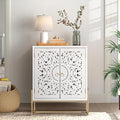 PHI VILLA White Accent Cabinet with Doors, Hollow Carved Small Buffet Sideboard, 2 Door Storage Cabinets