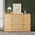 FURSUN Fluted 6 Drawers Dresser for Bedroom, 54" Wide Wooden Dresser with Metal Handle, Curved Profile Design, Modern Storage Organizer for Bedroom, Living Room, Hallway, Natural Oak