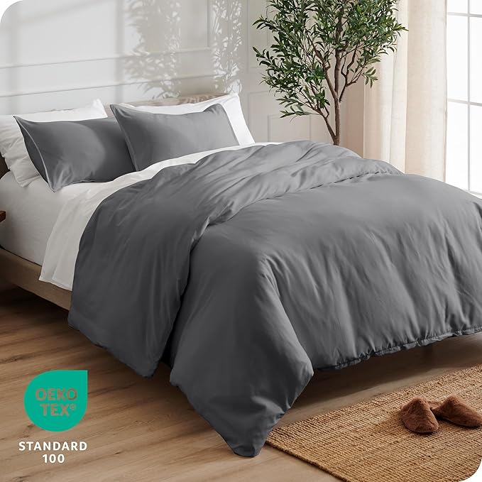 Bare Home Bedding Duvet Cover Oversized King Size - Premium 1800 Super Soft Collection - Lightweight, Duvet Cover - Soft Textured Bedding (Oversized King, Grey)