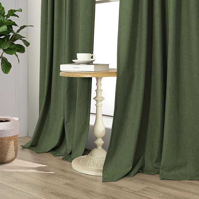 Olive Green Blackout Curtains 84 Inches Long 2 Panels Linen Boho Black Out Dark Green Forest Curtains for Living Room Bedroom Windows Darkening Insulated Thermal Drapes 84 Length Christmas Decorations