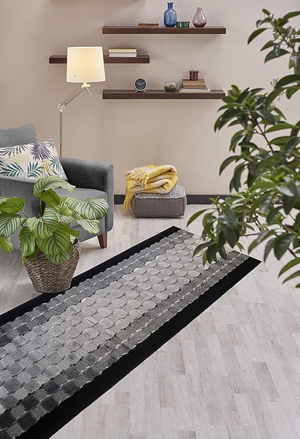 Custom Length Hallway Runner Rug,Slip Resistant,Checkered Black, 26 Inch X 31 feet, Sold and Priced Per Foot