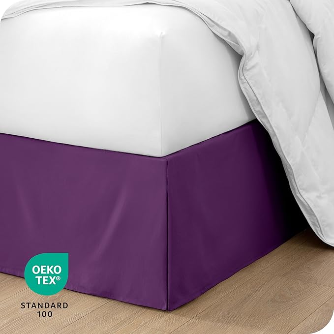 Bare Home Queen Bed Skirt - 15-Inch Tailored Drop Easy Fit - Bed Skirt for Beds - Center & Corner Pleats (Queen, Plum)