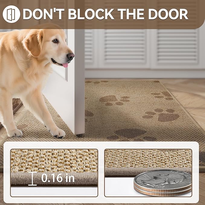Door Mat Indoor Entrance 31"x47", 0.16" Thin Paw Print Low Pile Doormat, Non Slip Welcome Mat, Trap Dirt and Moisture, Easy Clean, Brown