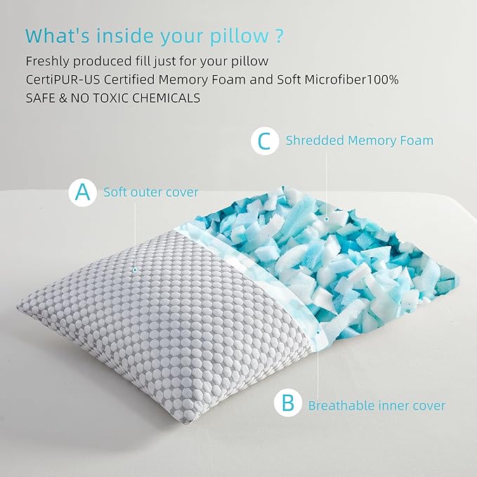 SAPHREAS Cooling Bed Pillows King for Sleeping, Luxury Hotel Shredded Memory Foam Pillows for Side Back Stomach Sleepers, Cool Firm Pillow for Neck Support