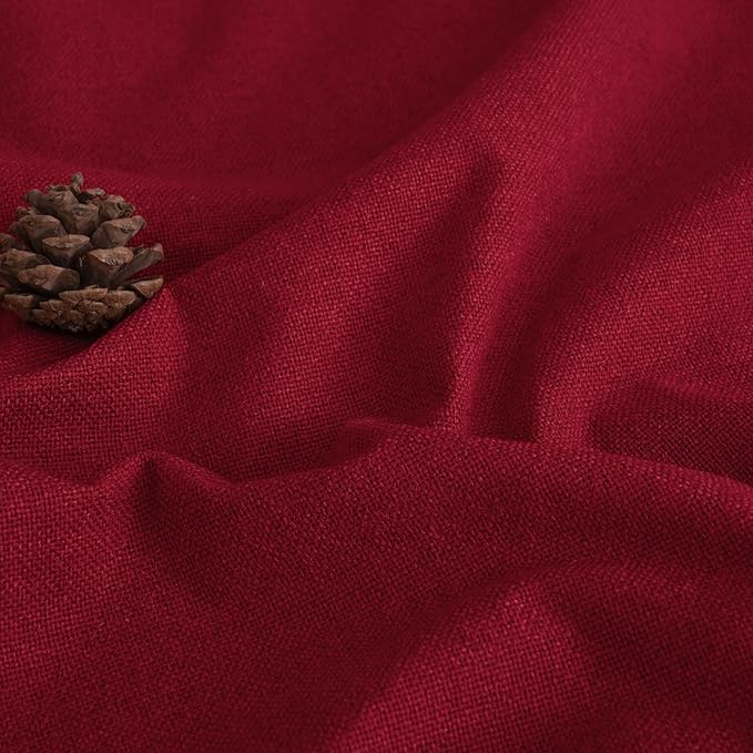Linen Blackout Christmas Curtains - Red Thermal Insulated Curtains 90 Inch Long for Bedroom Living Room, Thick Heavy Light Blocking Energy Saving Soundproof Drapes Each 52x90 Inch 2 Panels
