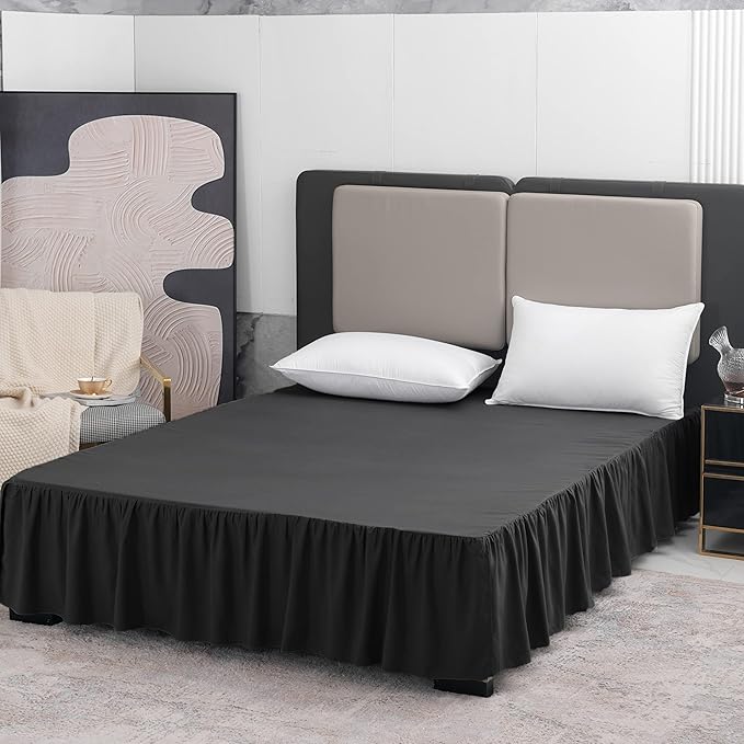 Black Bed Skirt King Size Ruffled Bed Skirt with Split Corners, King Bed Skirt 14 Inch Drop, King Size Bed Skirt Black for Ruffled Bed Skirt with Split Corners, Bed Skirt King Size