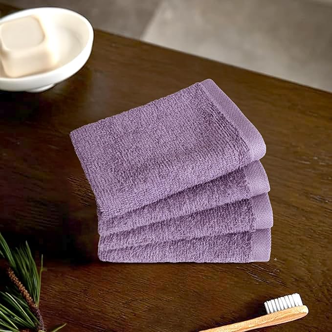 Amazon Basics washcloth for bathroom, 100% Cotton Extra Absorbent , Fast Drying - salon towels - 24-Pack, Petal Pink, Lavender, White, 12 x 12 in