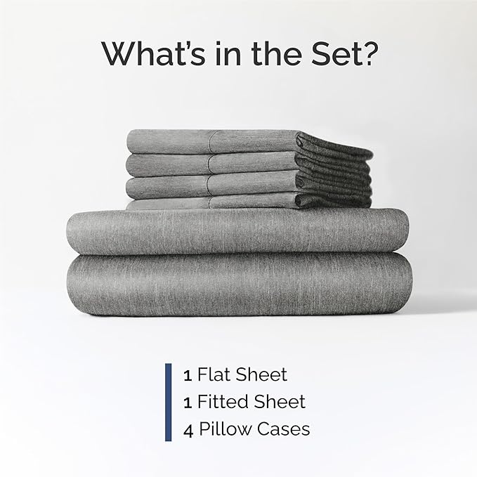 King 6 Piece Sheet Set - Cooling & Breathable - Hotel Luxury Bedding, Includes Fitted Sheet for Women, Men, Kids and Teens - 1 Flat, 1 Fitted Sheet, 4 Pillowcases with Deep Pockets - Heathered Grey