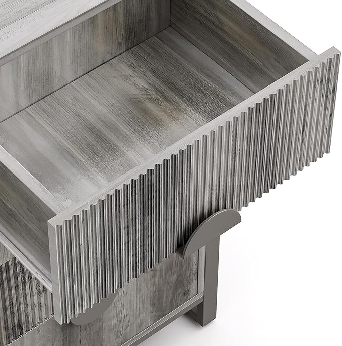 LGHM Fluted Dresser for Bedroom with 6 Drawers, Modern 6 Drawers Dressers with Semicylinder Fluted, Solid Chest of Drawers, 44.5" Tall Dresser with Stable Steel Frame, Metal Handles, Gray