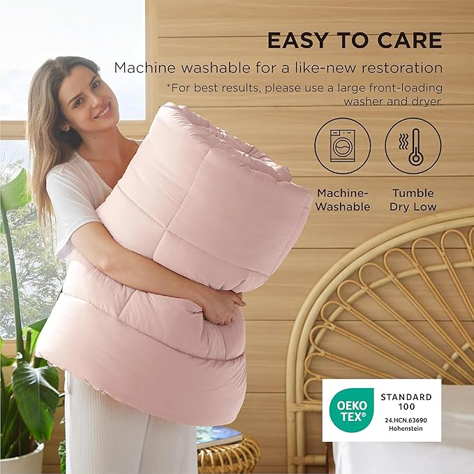 Bedsure Comforter Duvet Insert - Quilted Comforters Cal King Size, All Season Duvet, GentleSoft Down Alternative Bedding, with 8 Tabs, Gifts for Women/Men, Pink, California King 96 X 102 Inches