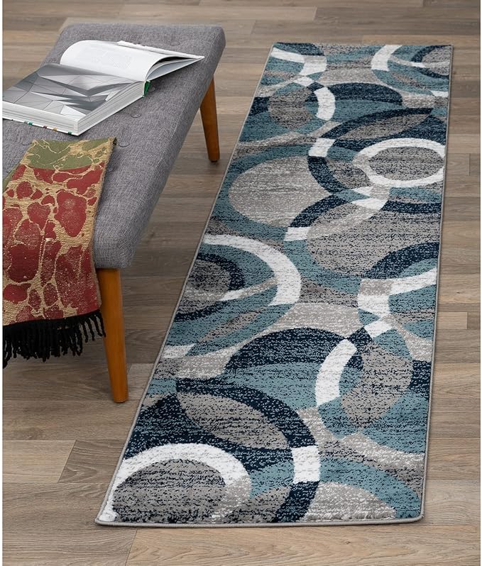 Rugshop Contemporary Modern Circles Abstract Runner Rug 2' x 7'2" Blue