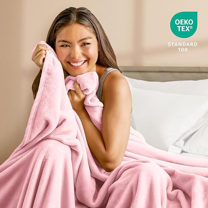 Bare Home Fleece Blanket - Full/Queen - Ultra-Soft Lightweight for Bed, Sofa, and Couch - Luxury Microplush - Cozy Warm Blanket (Full/Queen, Light Pink)
