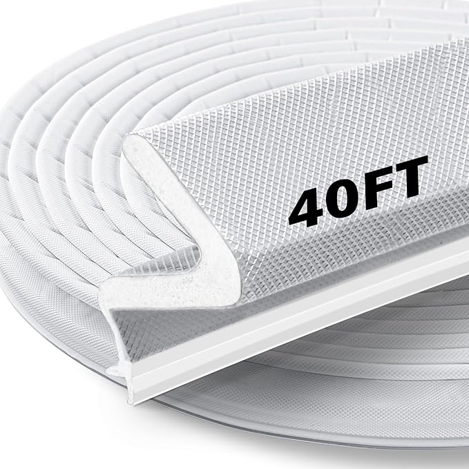 40FT Weather Stripping Door Seal Strip – Soundproof Door Frame Seal for Large Gaps, Easy Installation, Noise Cancelling (White)