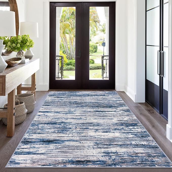 5x7 Modern Abstract Area Rug for Bedroom, Navy Blue Gray Neutral Multi Large Super Soft Washable Rug with Non-Slip, Non-Shedding Rugs for Living Room, Indoor Door Mat for Home Décor