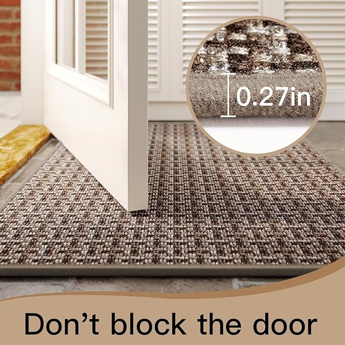 Door Mat 17x30, Door Mat Indoor Entrance Dirt Resistant and Absorbent, Non-Slip Rubber Backing Front Door Mats, Easy Clean Low-Profile Doormat for Entryway, Front Door, Inside Entrance, Brown