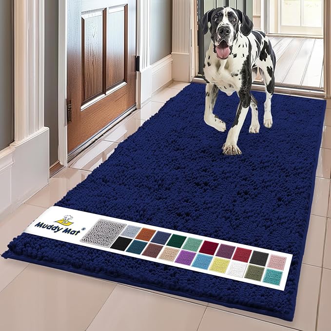 Muddy Mat® Shown on TV – Super Absorbent Door Mat Indoor, Microfiber Quick Dry Chenille Entryway Rug, Non-Slip Front Door Mat, Indoor Mats for Entryway, Machine Washable Pet Rug, Navy Blue 36"x60"