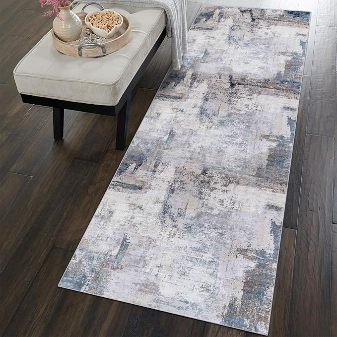 vivorug Runner Rug 2'x7' Machine Washable Non-Slip Runners for Hallways Kitchen Entryway Laundry Room Modern Abstract Carpet Hallway Runner Grey/Navy