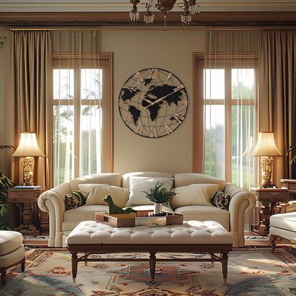 30 Inch Extra Giant Large Wall Clock Oversized,Black Big Metal Modern Decorative Silent World Map Wall Clock with Vintage Gold Roman Numeral for Office,Living Room,Kitchen,Dining Room Decor