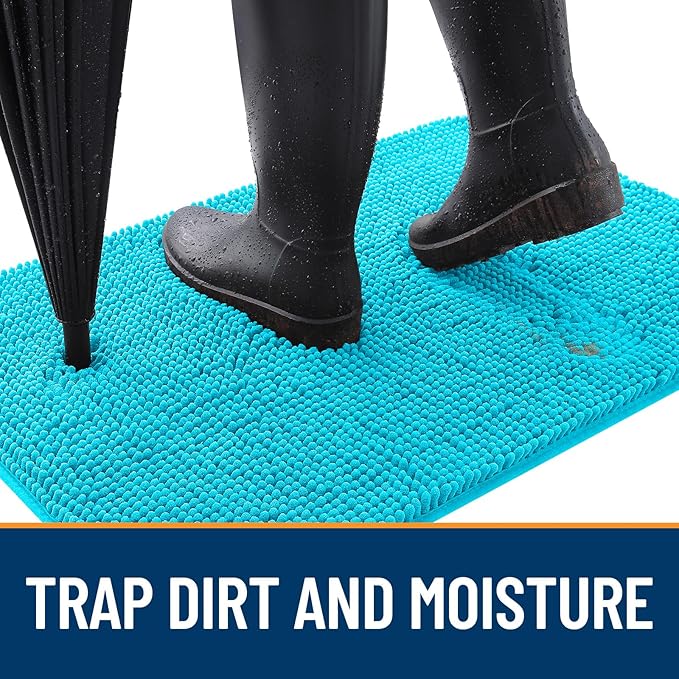 OLANLY Dog Door Mat for Muddy Paws 30x20, Absorbs Moisture and Dirt, Absorbent Non-Slip Washable Doormat, Quick Dry Chenille Mud Mat for Dogs, Entry Indoor Entryway Carpet for Inside Floor, Aqua Blue