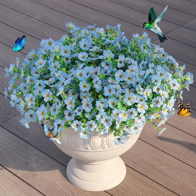 JAKY-Global Faux Artificial Plants Outdoor Flowers Spring Summer Decoration 16 Bundles Fake Eucalyptus Silk Daisy UV Resistant Realistic for Outside Planters,Pot,Front Porch,Patio,Yard Decor