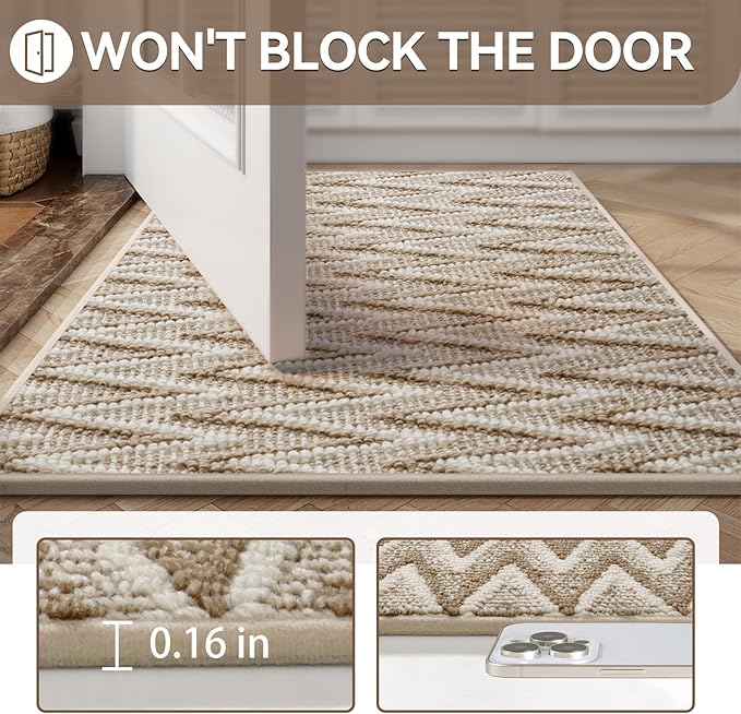 Indoor Door Mat 24x35, Dirt Resistant & Absorbent Doormat for Entryway Inside, Non-Slip Rubber Backing Front Door Mat Indoor Entrance, Low-Profile, Washable, Brown