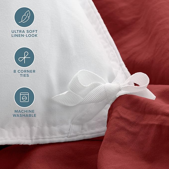 Bare Home Microfiber Duvet Cover Set - Ultra Soft Washed Microfiber - Twin/Twin Extra Long - Linen-Like Look - Easy Care - Breathable Fabric - Our Softest Duvet Cover Set (Twin/Twin XL, Rosewood)