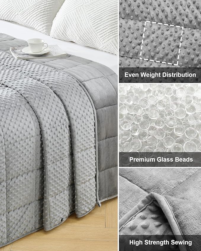 Weighted Blanket for Adults Queen Size 20 lbs, All-Season Minky Dots Cooling Heavy Blanket for Women Men, Soft Cozy and Breathable Weighted Throw, Machine Washable, 60 x 80 Inches, Grey