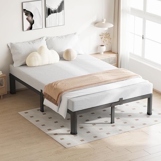 7 Inch Full Size Bed Frame, 3500Lbs Heavy Duty Metal Platform with Round Corner Legs Mattress Slide Stopper, Steel Slat Support No Box Spring Needed, Noise Free, Non-Slip, Easy Assembly
