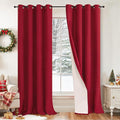 Red Linen Blackout Christmas Curtains for Living Room - Thermal Insulated Heavy Curtains 84 Inch Long, Thick Light Blocking Soundproof Curtains for Winter Bedroom Each 52x84 Inch 2 Panels