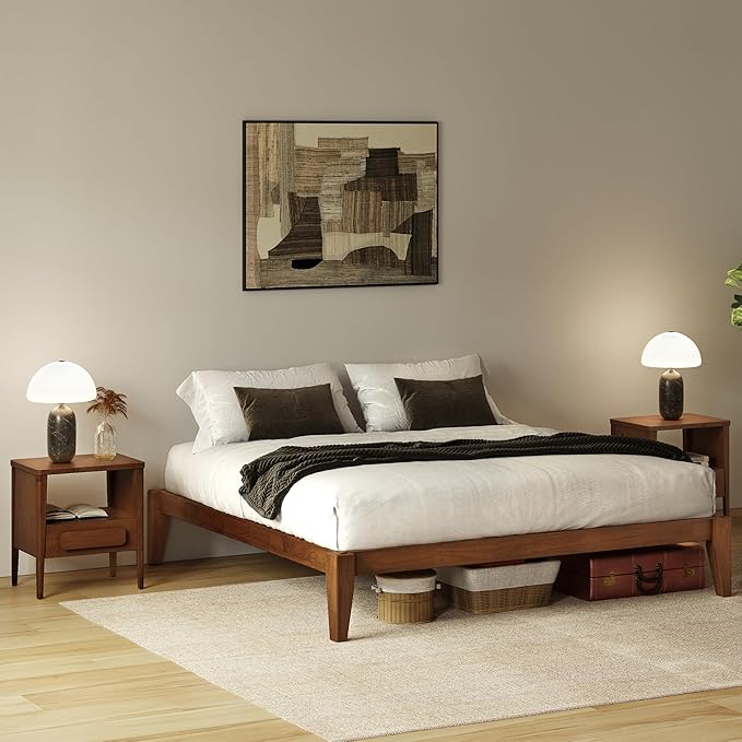 Thor Bed Frame Queen - Solid Wood Platform Bed - Japanese Joinery Bed Frame - Wood Slat Support - No Box Spring Needed - Easy Assembly - Minimalist & Modern Style (Walnut)