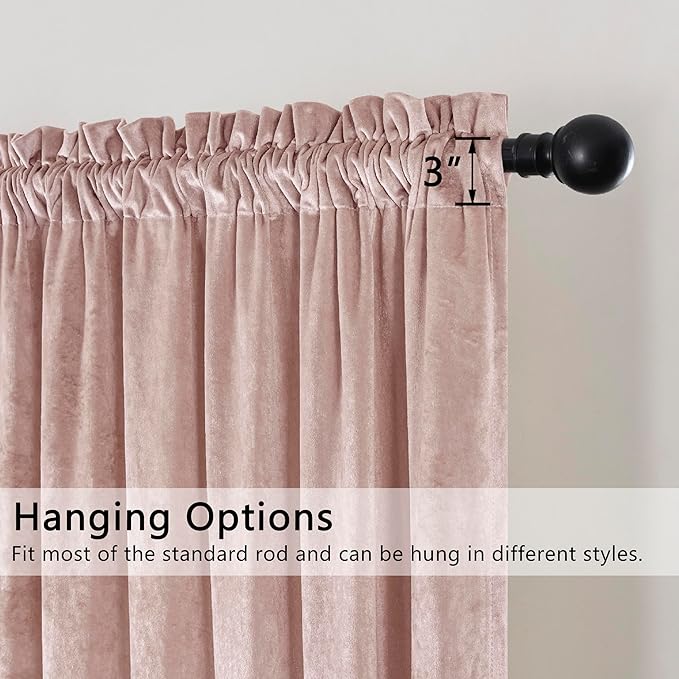 SMILETIME Pink Crushed Velvet Curtains 52x108inch Rod Pocket Luxurious Thermal Insulated Soundproof Drapes Soft and Durable Light-Filtering Window Treatments for Living Room Bedroom, 2 Panels