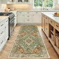 Area Rugs 3'x7' Washable Non-Slip, Floral Vintage Distress Print Pattern Medallion Carpet for Living Room Bedroom Dining Room, Brick Red Rust Neutral Brown Burnt Orange Green