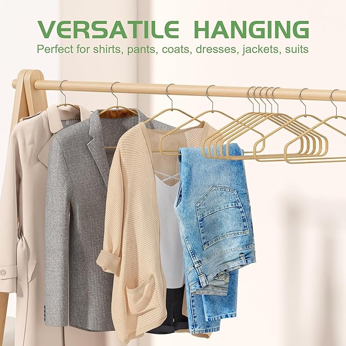 Bamboo Hangers - 50 Pack Slim Coat Hangers - 360-Degree Rotatable Hook, Suitable for Clothes, Jacket, Shirt, Tank Top, Pant (Natural, 50)