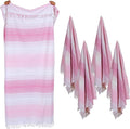 Native Fab Turkish Stripe Beach Towels 4 Pack - 40x71 Inch 100% Cotton Quick Dry Lightweight Thin Sand Free - Extra Large Peshtemal Towel for Adults Travel Bath Spa Pool Camp, Pink