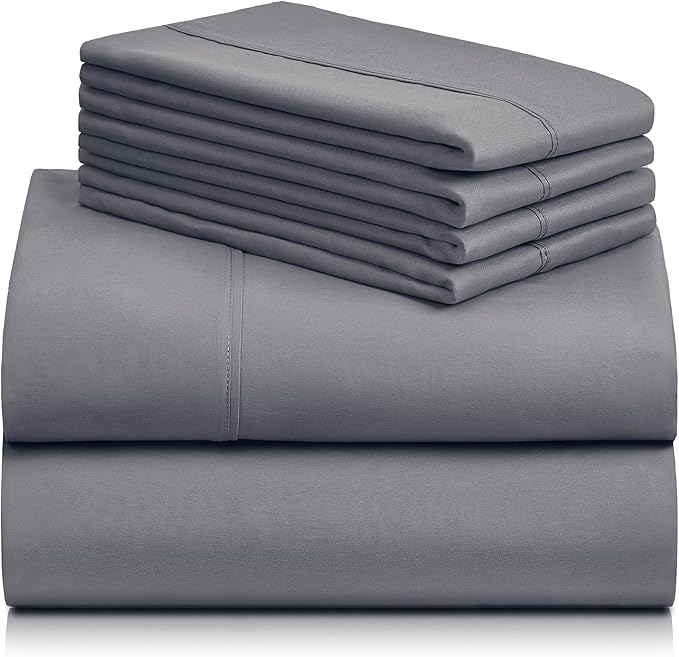 LuxClub 4 PC Extra Deep Pocket Full Sheet Set, Wrinkle Free Cooling Bed Sheets Hotel Bedding for Women, Men, Kids & Teens, Includes 1 Fitted Sheet, 1 Flat Sheet and 2 Pillowcases- Light Grey