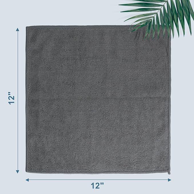 HOMEXCEL Microfiber Washcloths Towel Pack of 50, 12" x 12" Highly Absorbent and Soft Face Towels Wash Cloths for Bathroom, Gym, Hotel and Spa, Fast Drying Multi-Purpose Cleaning Cloth, Grey