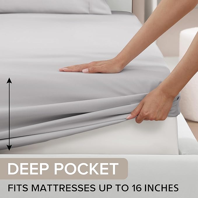 UGG Full XL Sheet Set 4-Piece Luxury Cooling Sheets Deep Pockets Premium Bedding with 2 Pillow Shams Machine Washable, for Dorm Essentials & College Bedding, Full XL, Stone Grey (Hedi)