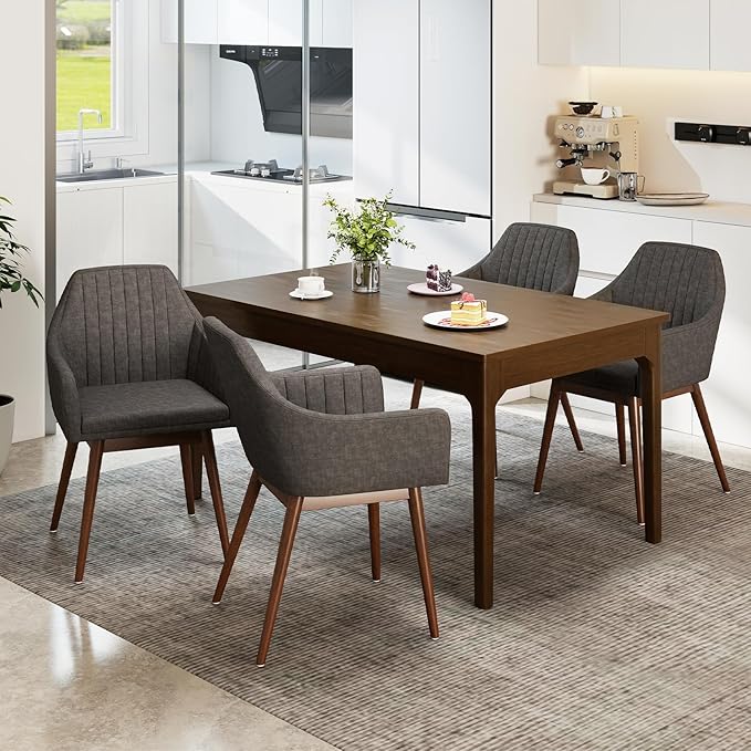 Giantex Upholstered Dining Chairs Set of 2, Mid Century Kitchen Chairs with Solid Wood Legs, Wrap-Around Backrest, Modern Accent Armchair for Living Room, Dining Room, Bedroom, Light Grey