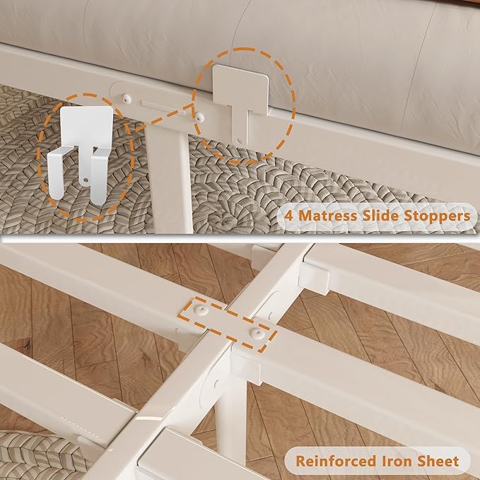 16 Inch Bed Frame King Size with Metal Gaskets, Anti-Slip Mattress Stopper, No Box Spring Needed, Heavy Duty Steel Support 3500 LBS, DIY Headboard, Round Corner Leg, Easy Assembly, White